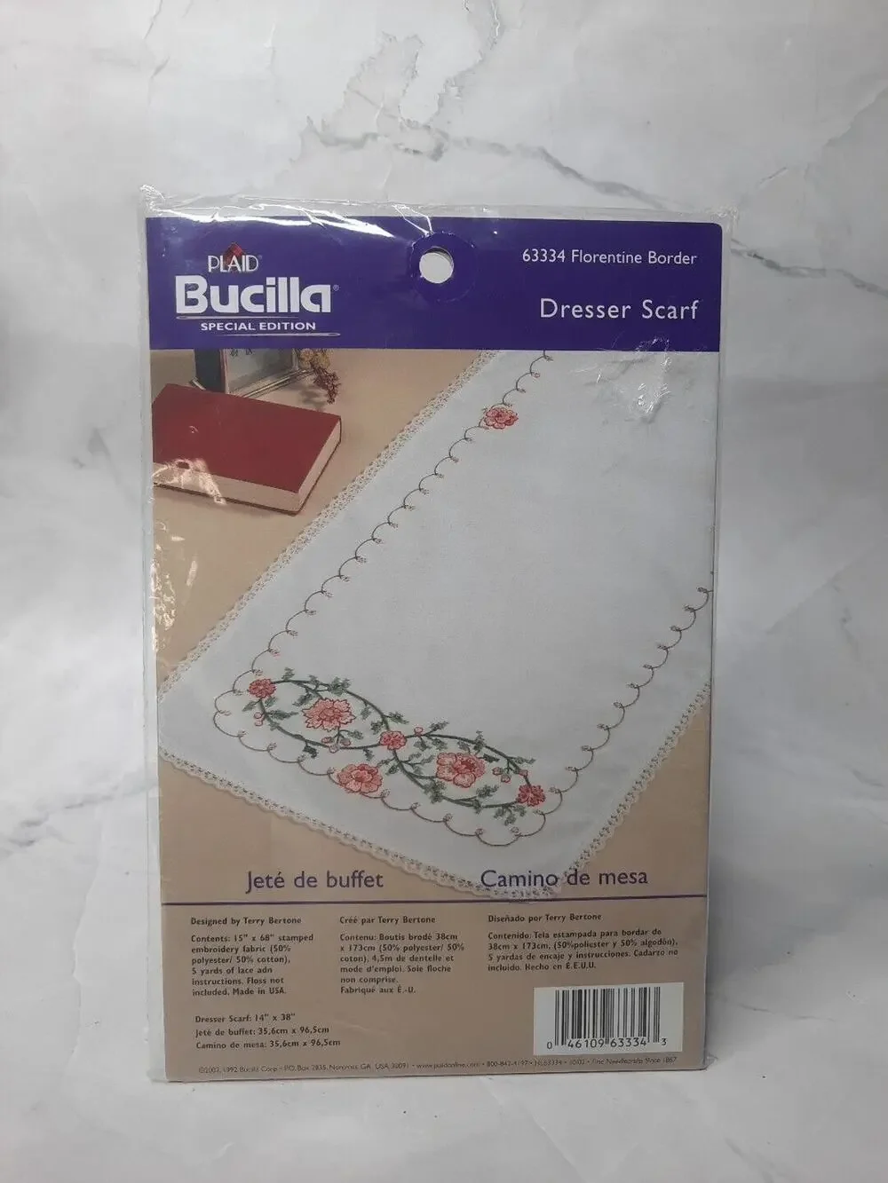 Bucilla Stamped Dresser Scarf For Embroidery 63334 Florentine Border 14x38